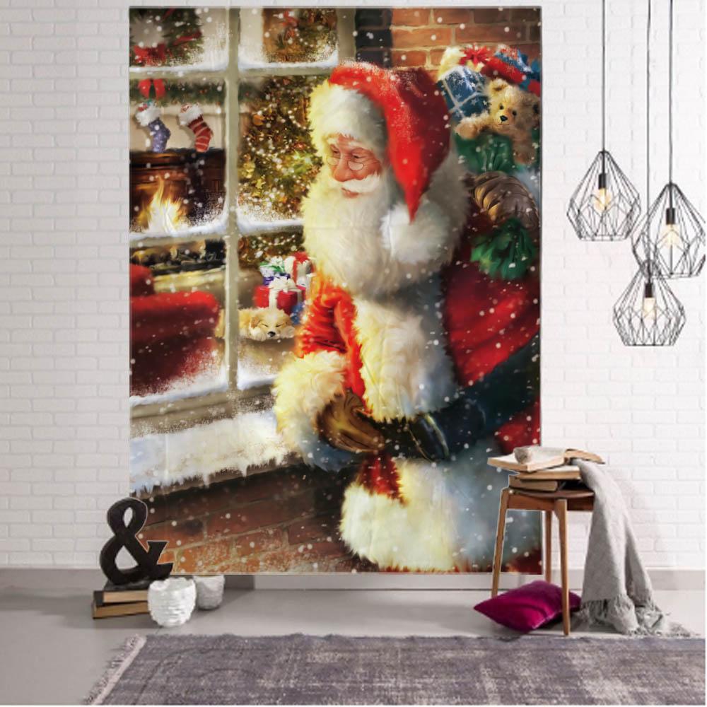Christmas Decorative Tapestry Red Santa Claus Christmas Tree Fireplace Art Wall Hanging Home Holiday Wall Blanket Tapestries