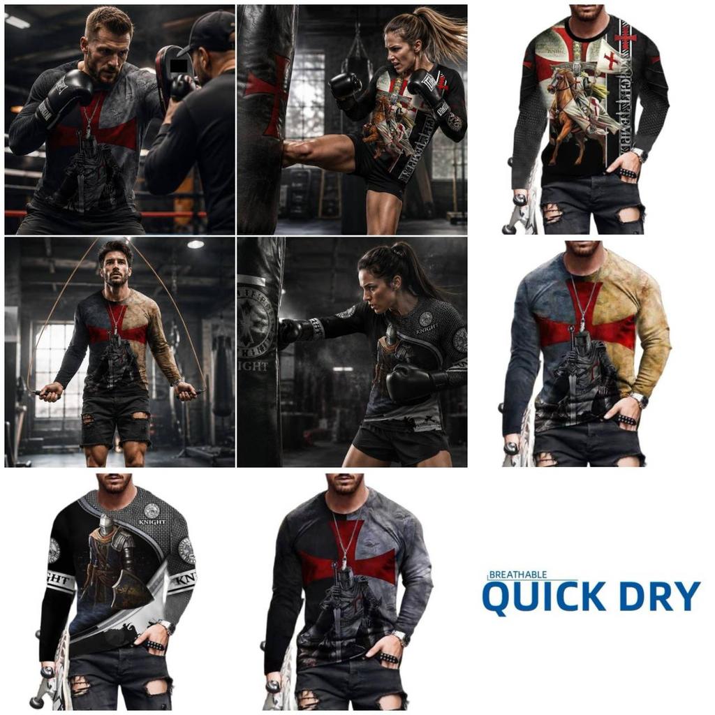 Knights Templar Warrior United Kingdom UK England British Britain MMA Boxing Muay Thai T-shirt Print 3D Unisex Training Gym Fitness Workout Sport