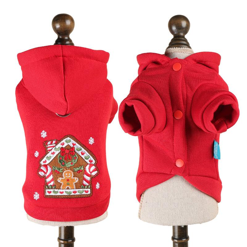 2026 Red Gingerbread House Christmas Pet Hoodie Hoodie Sausage Dog Cat May Pull Holiday Warm Top