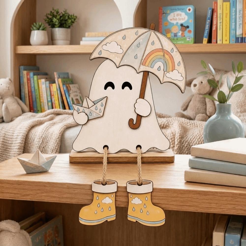 Fun Shape Halloween Wooden Ghost Signs Handmade 2D Flat Ghost Sign  Bedroom Decor