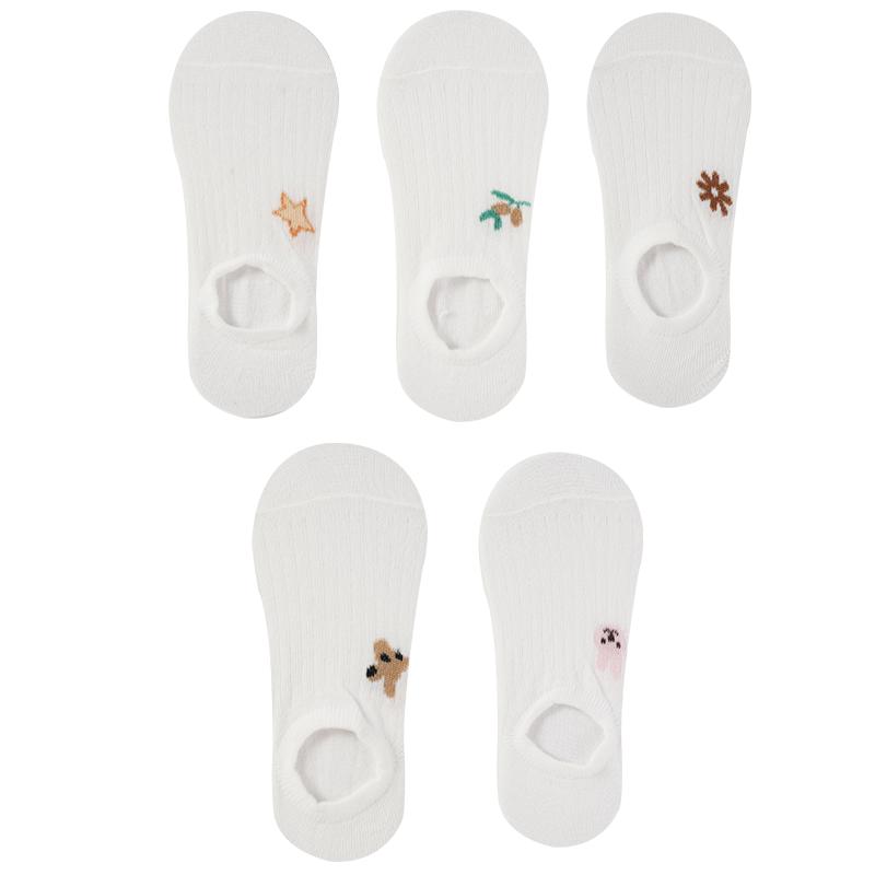1/5 пары женских летних невидимых носков, силиконовые нескользящие носки, белые милые носки с животными и растениями