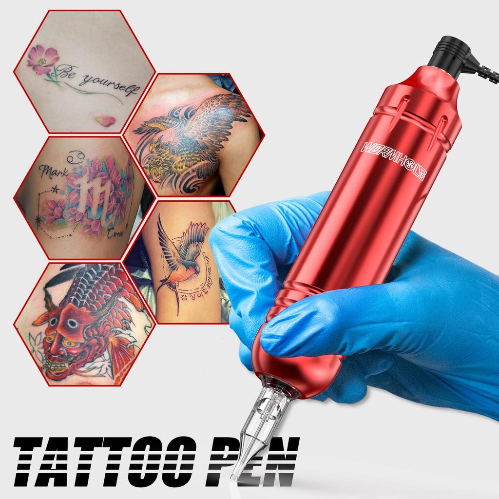 Wormhole Tattoo Kit Tattoo Gun Kit Tattoo Machine Kit Beginner Tattoo Gun 20 Color Ink Power Supply Tattoo Pen Kit Red