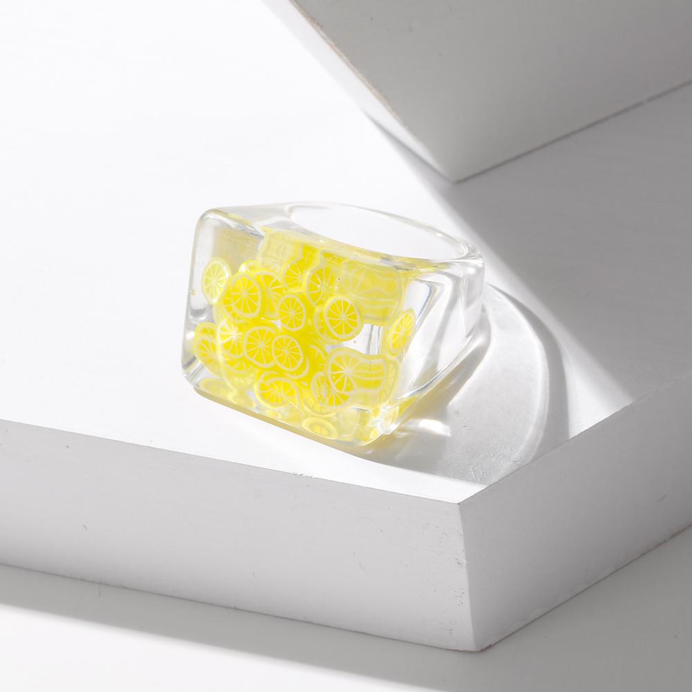 Европейские и американские модные ювелирные изделия, богемное квадратное кольцо из прозрачной смолы с фруктами, акриловое женское кольцо