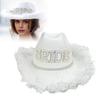 Bride Cowgirl Hat Faux Pearl Rhinestone Decor Furry Edge Large Brim Sun Protection