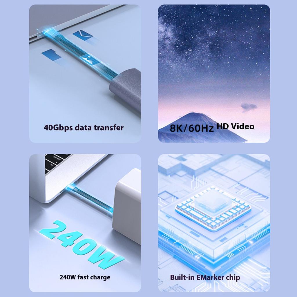 Кабель USB C — USB C PD240 Вт Power Delivery 40 Гбит/с Передача данных для быстрой зарядки и видеовыход 8K@60 Гц