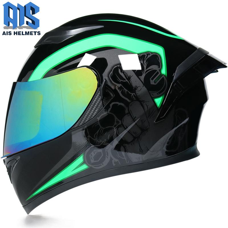 Aishi Men And Women's Electric Motorcycle Helmet Full Helmet Overlay Style Personalized Cool Rider Motorcycle With Bluetooth Horn