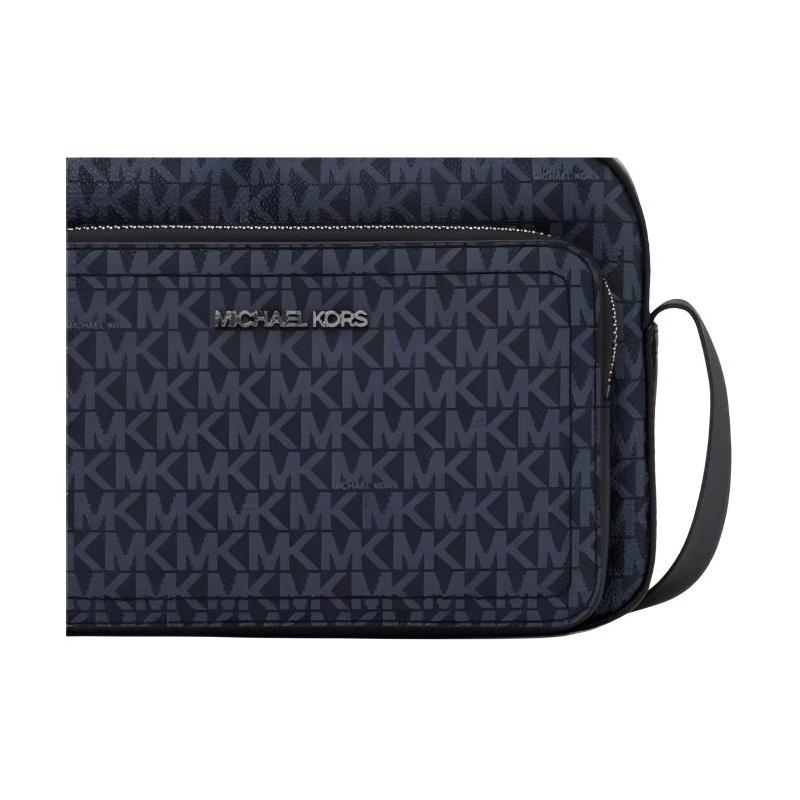 MICHAEL KORS COOPER EW logo printed shoulder strap adjustable coated canvas shoulder bag men's navy blue