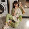 2025 Spring/Summer Women's Cotton Pullover Pajama Set - Short Sleeve Top with Long Pants