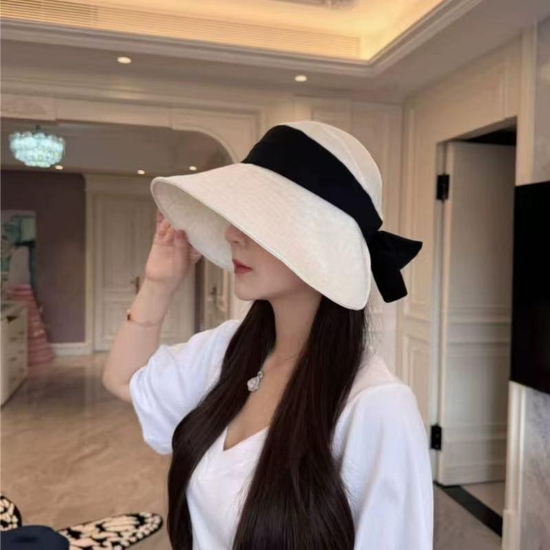 Cotton Linen Blend Fisherman Hat With Bow Decoration For Women Summer Sun Protection Wide Brim Casual Sunhat