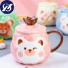 Креативная мультяшная чашка с медведем, керамическая кружка с ручной росписью и крышкой, пара, чашка для кофе, молока, домашнего офиса, логотип