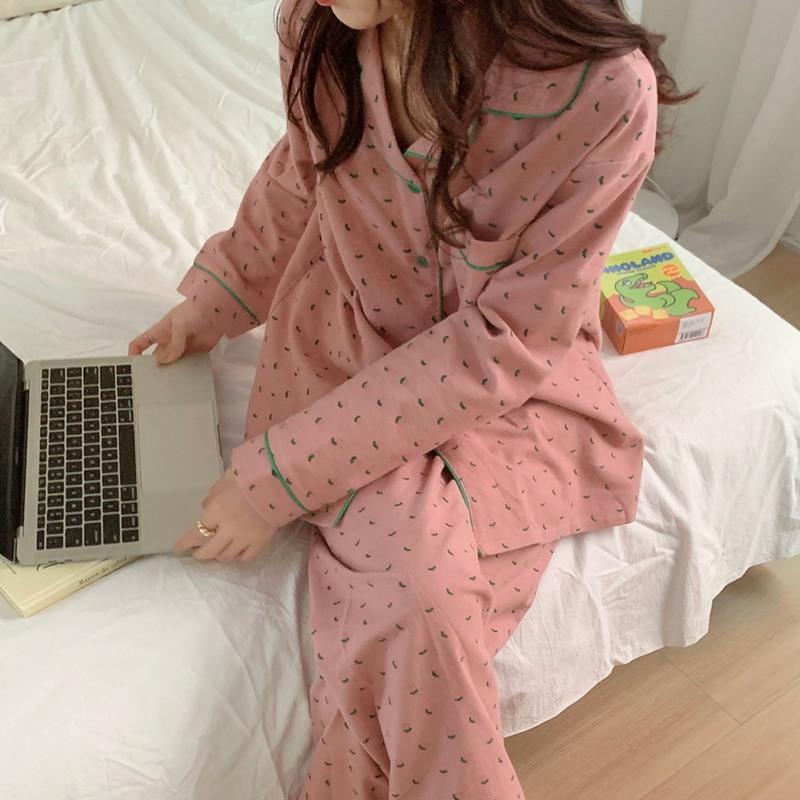 Женская пижама осень-весна с длинным рукавом, мягкий комплект для сна, полосатая пижама с рисунком, женский домашний комплект для сна, кардиган