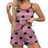 Women's Cami Pajama Set Sleeveless Heart Print Tank Top And Ruffle Shorts Sleepwear Set Summer Two Piece Loungewear Suit