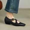Krazing Pot Cow Skin Spring Summer Size 40 Thick Low Heels Women Square ToeShallow Pumps