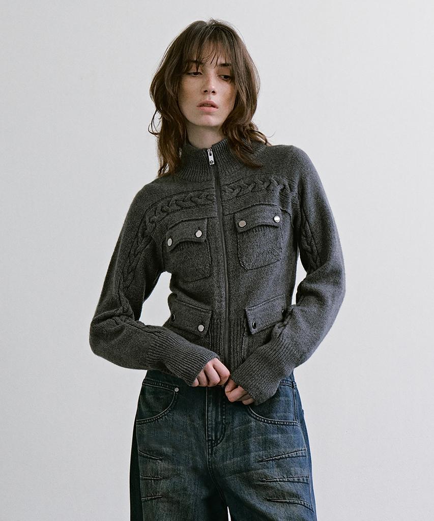 TREEMINGBIRD 4-Pocket Knit Zip-Up [ Gray ]