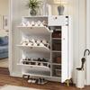 Shoe Cabinet with 3 Flaps, 1 Drawer and 1 Door, White Shoe Cabinet. Dimensions: H 121 cm / W 90 cm / D 25 cm (old SKU N657P19561518W)