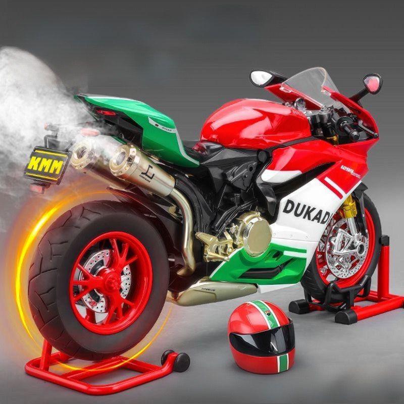 Ключевой старт 1:9 1199 Panigale Спортивная модель мотоцикла из сплава Литая модель мотоцикла для трековых гонок Со звуком, светом и распылением Детские игрушки