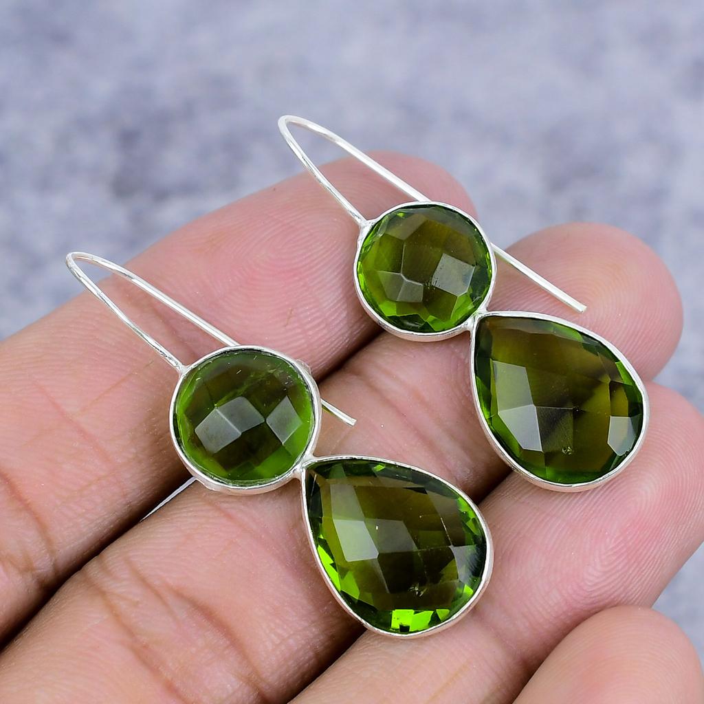 Peridot Gemstone Handmade 925 Sterling Silver Jewelry Earring 1.77" M-2625