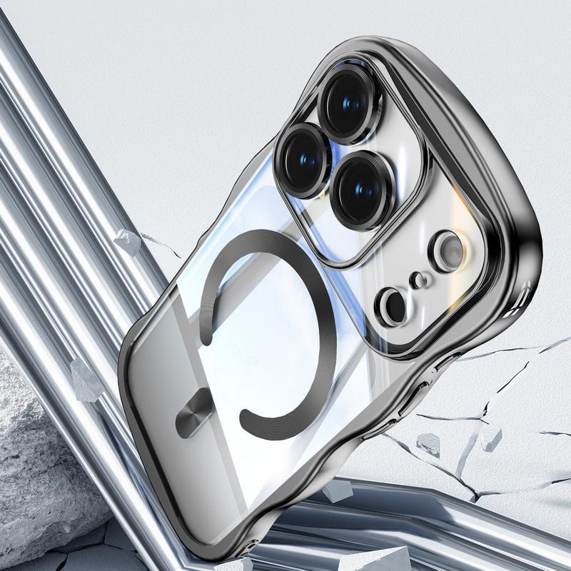 Покрытие Волнистая Рамка Магнитный Чехол Для Телефона Для iPhone 17 Pro Max 16 15 14 13 Гальванизированный Силиконовый Бампер Ударопрочный Прозрачный Мягкий Чехол