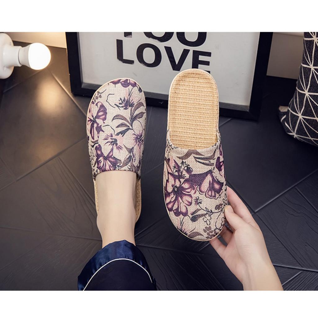 Удобный для использования в помещении, дышащий лен, всесезонная домашняя ткань, классные тапочки для мужчин и женщин, напольное покрытие для пар, мягкая подошва, для домашнего использования