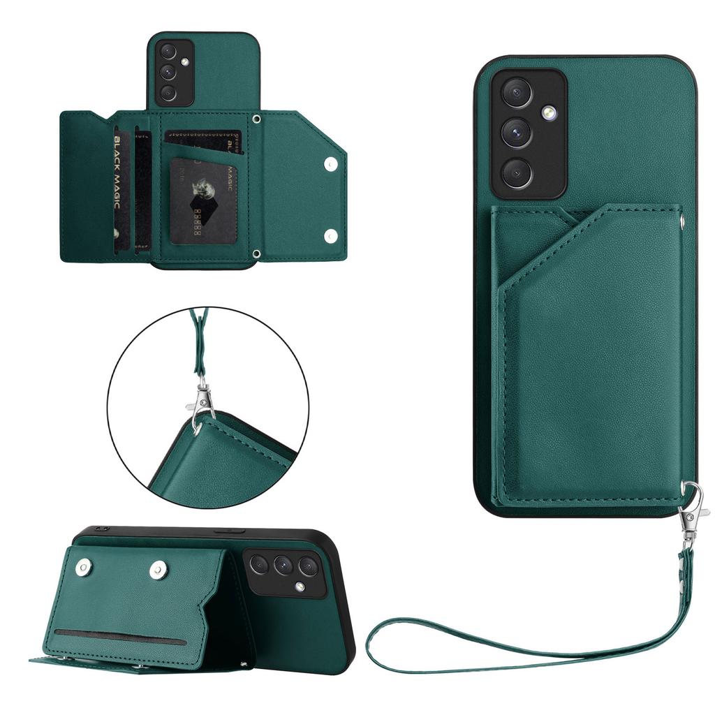 For Samsung Galaxy A54 5G Case Card Holder Kickstand Skin-Touch Phone Cover with Wrist Strap