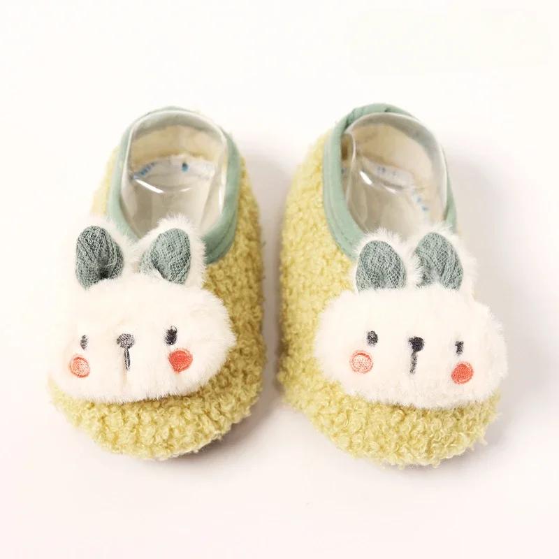 Милые зимние осенние носки-тапочки Kawaii с куклой-кроликом для младенцев, утолщенные нескользящие носки для дома, первые носки для ходьбы для детей