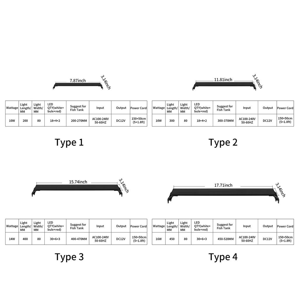 16-дюймовый светильник для аквариума с таймером, погружной светильник для аквариума, регулируемая яркость, 3 режима освещения