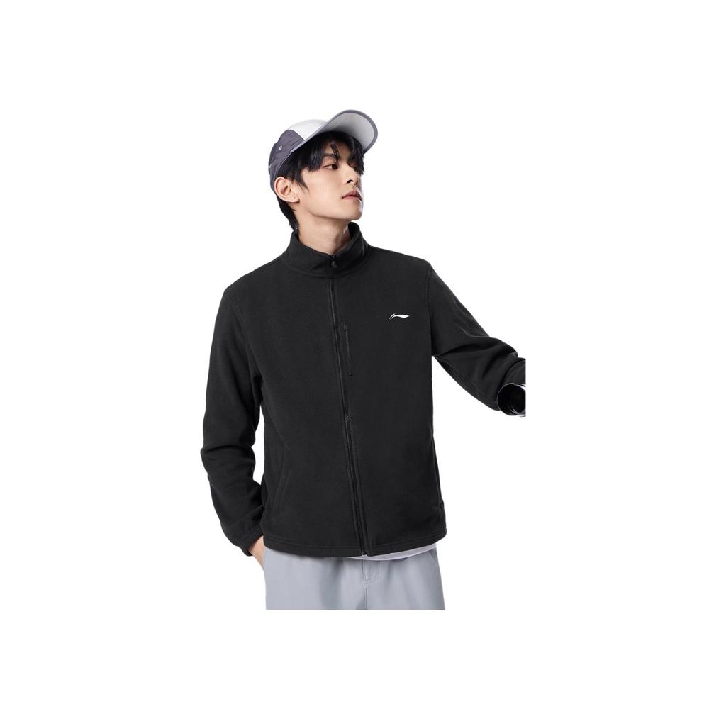 Li-Ning Comfortable Casual Minimalist Stand Collar Zipper Fleece Jacket Men Jackets Black AENUN001-1