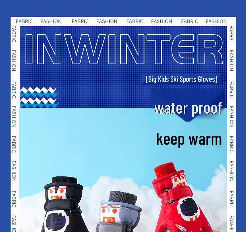Kids' Winter Cartoon Gloves: Warm, Non-Slip, Waterproof, Thick Fleece for Outdoor Sports, Cycling, Skiing
