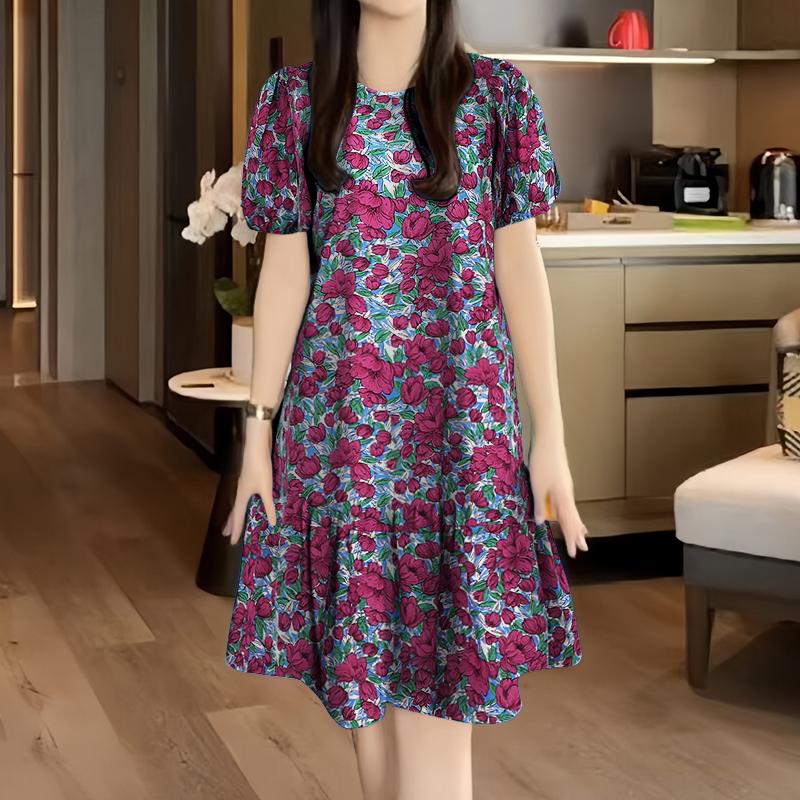 ZANZEA Women Casual Round Neck Short Sleeve Summer Floral Dress