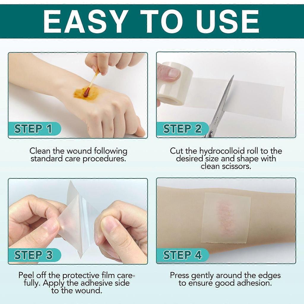 Hydrocolloid Roll for Wound Care, Cuttable Hydrocolloid Bandages, Waterproof & Flexible Wound Dressing Roll, Hydrocolloid Tape Roll, Ultra Absorbent, 