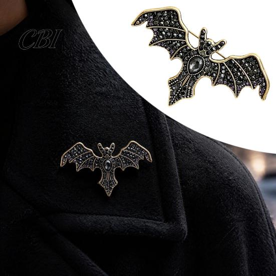 Retro Metal Brooch Halloween Rhinestone Bat Brooch, Gothic Shaped Lapel Daily Wear Decorative Pin Pin, Jewelry Accessory for Clothing Bags Scarves