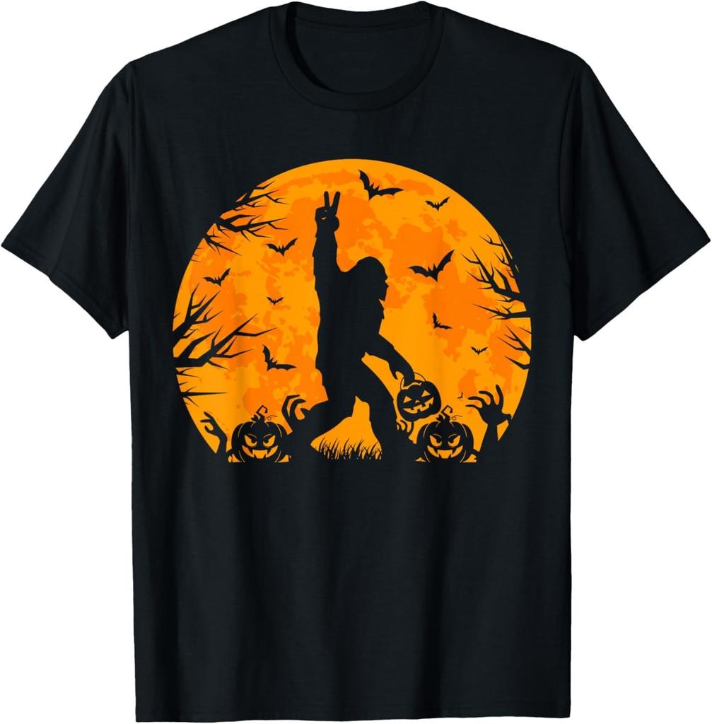 Spooky Halloween Bigfoot Pumpkin Funny Halloween Sasquatch unisex T-Shirt Mens Womens Tees Top