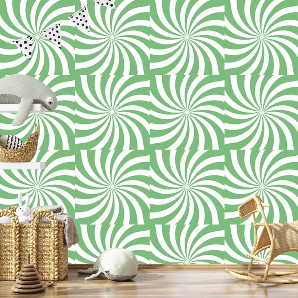 Hippie Wallpaper Background Green, White and Mint for Living Room and Bedroom 50x1000