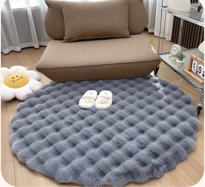 Round Bubble Fleece Fabric Simple Solid Color Fluffy Soft Comfortable Easy To Clean Furry Warm Cute Indoor Decorative Carpet
