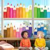 DECOWALL 27-Piece Rainbow Colored Pencil Static Window Stickers, Reusable Waterproof Glass Decals for Kids Room & Home Decor, No Adhesive, DIY Vinyl