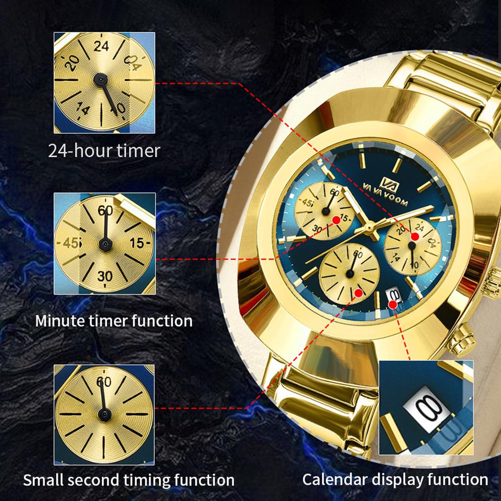 VA VA VOOM Classic Men Quartz Watches Stainless Steel Waterproof Analog Watch with Date Fashion Wristwatch Luxury Business Men's Dress Watch