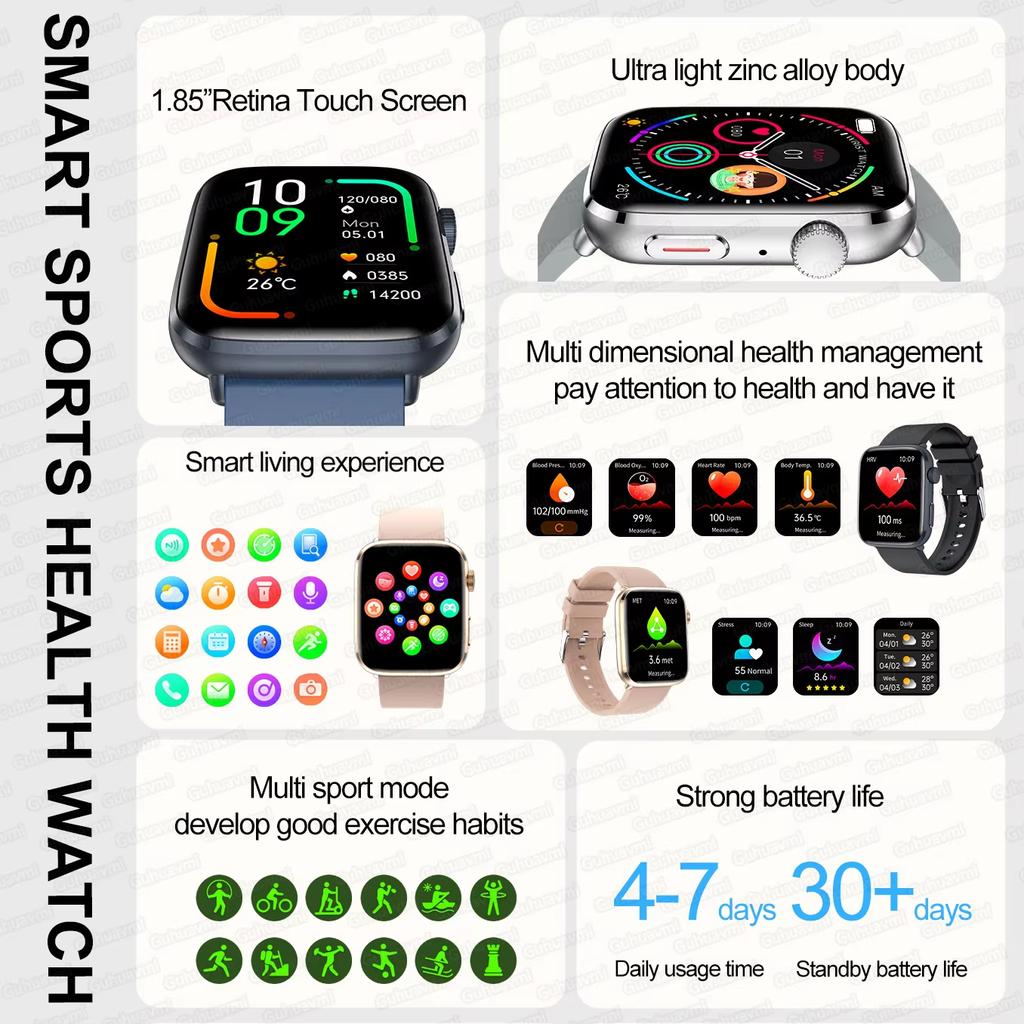 2025 New Micro Physical Examination Health Smartwatch Men Sports Fitness Tracker Heart Rate Temperature NFC Bluetooth Call Smart Watches