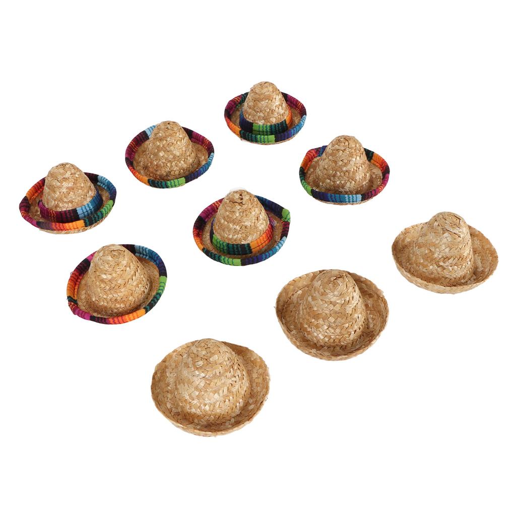 9Pcs Mini Mexican Hat 3 Different Type Mini Mexican Party Hat Small Straw Wine Bottle Cover Hat for