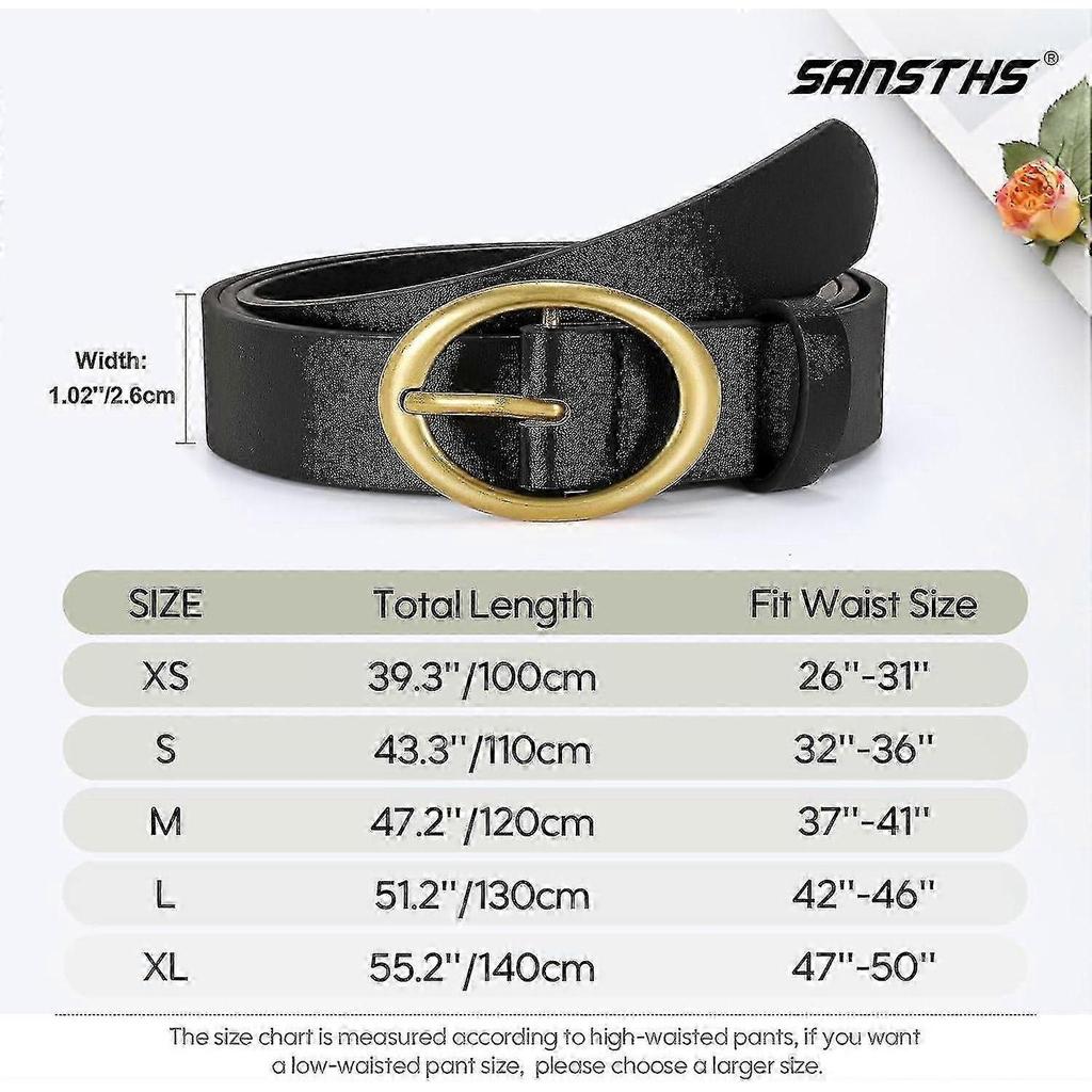 2 Pack Women Leather Belts for Jeans Dresses Fashion Ladies Waist Belt Gold Buckle Gift for family/friend