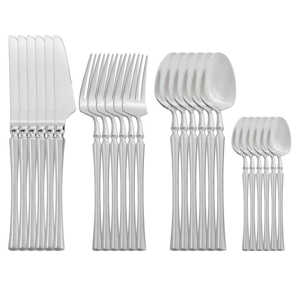 24Pcs/6set Purple Flatware Dinnerware Cutlery Set 18/10 Stainless Steel Dinner Forks Knives Spoons Set With Box Tableware Silverware Gift