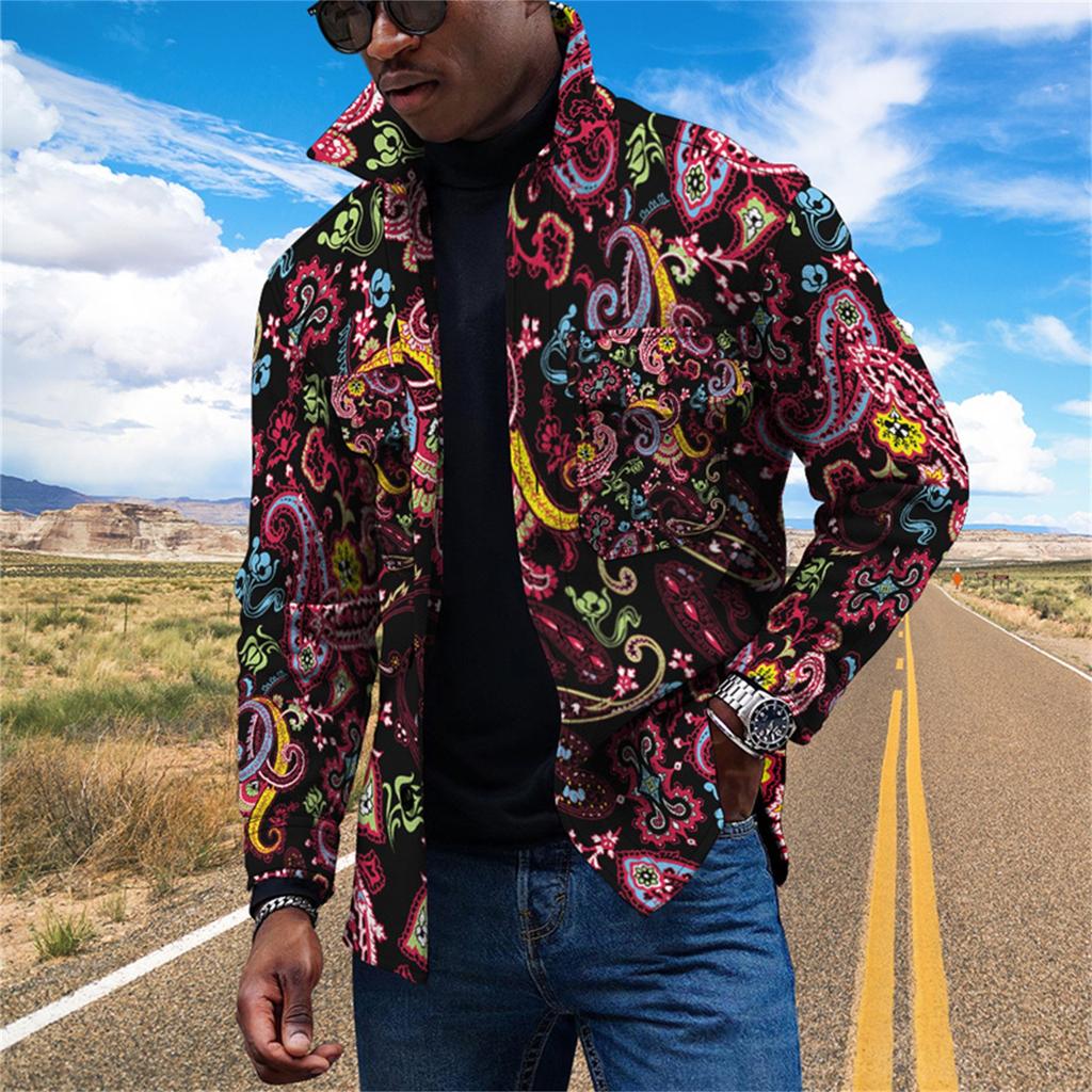 Мужская модная тенденция, повседневная повседневная куртка на пуговицах с длинным рукавом с принтом