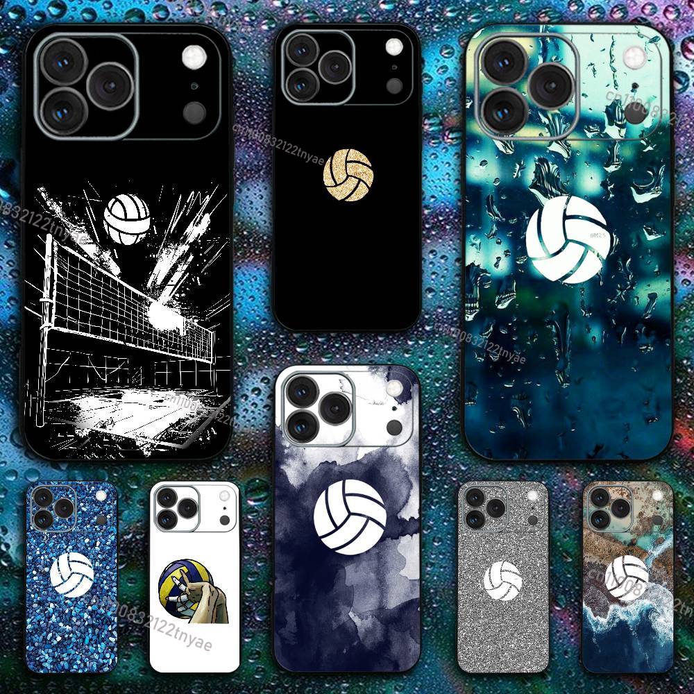 Расписной арт-чехол для телефона с волейболом для iPhone 17,16,15,14,13,12,11,X,XR,XS,Plus,Mini,Pro,Max Мягкий черный Ударопрочный чехол