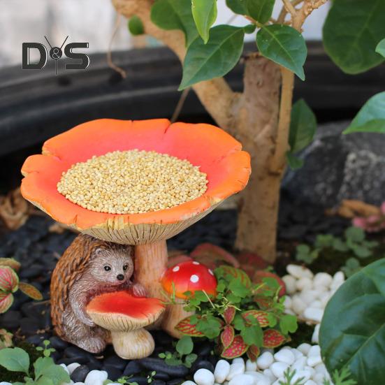 Кормушка для птиц в виде гриба из смолы, статуэтка ежа с чашей в виде гриба, украшение для сада, кормушка для птиц для открытого патио, газона, двора