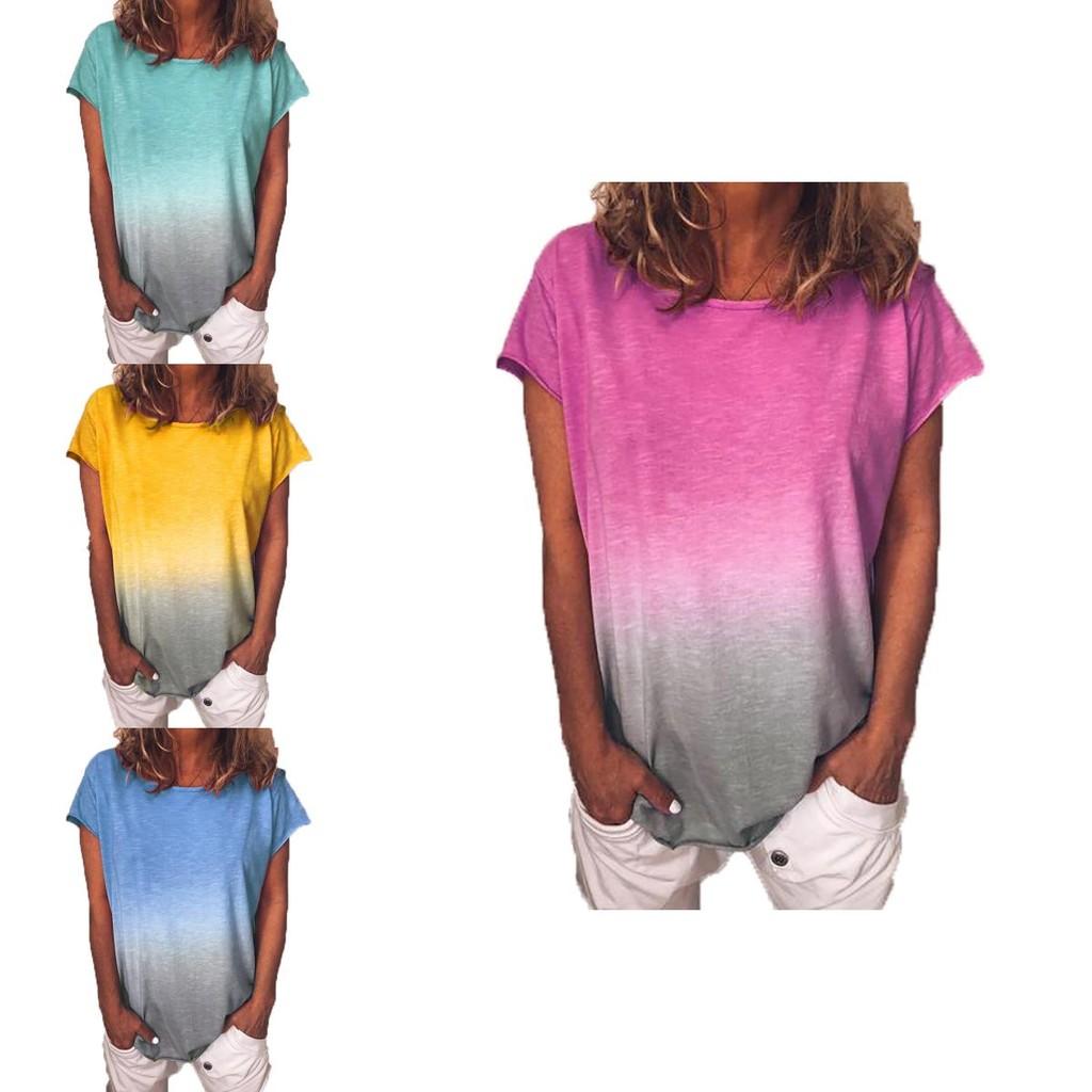 Comfortable Women's Summer Short Sleeve Gradient Plus Size Casual Beach T-shirt Tops Blouse For Relaxed Days