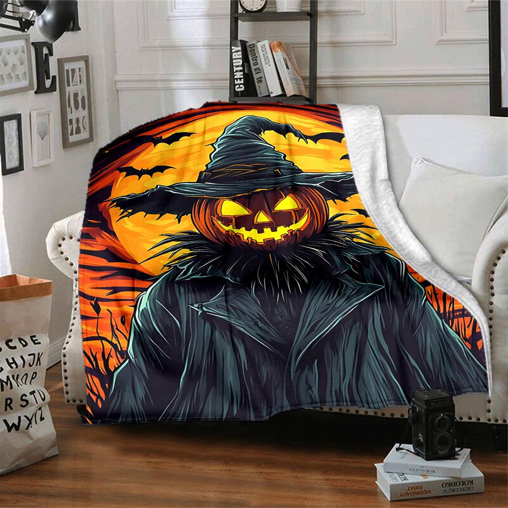 1pc Pumpkin Witch Blanket Lightweight Flannel Blanket Throw Blanket For Sofa, Bed, Travel, Camping, Livingroom, Office, Couch, Chair, And Bed yy251015