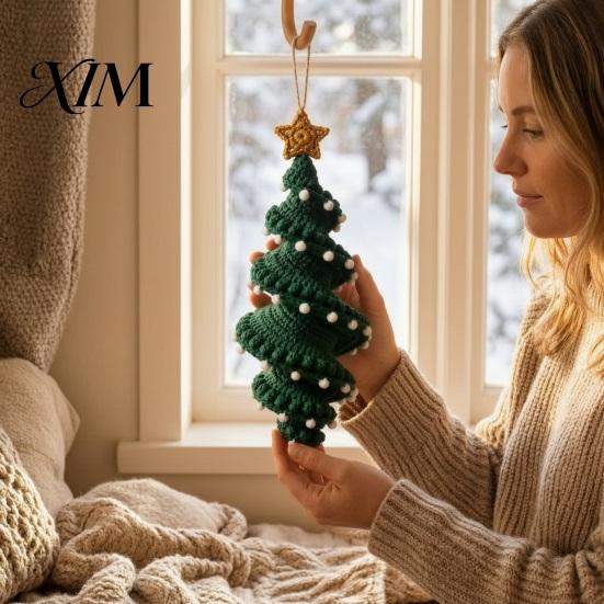 Winter Yarn Crafts for Family Christmas Spiral Crochet Kit, DIY Snowman Santa Craft Holiday Knitting Supplies Adults Handmade Hanging Ornament