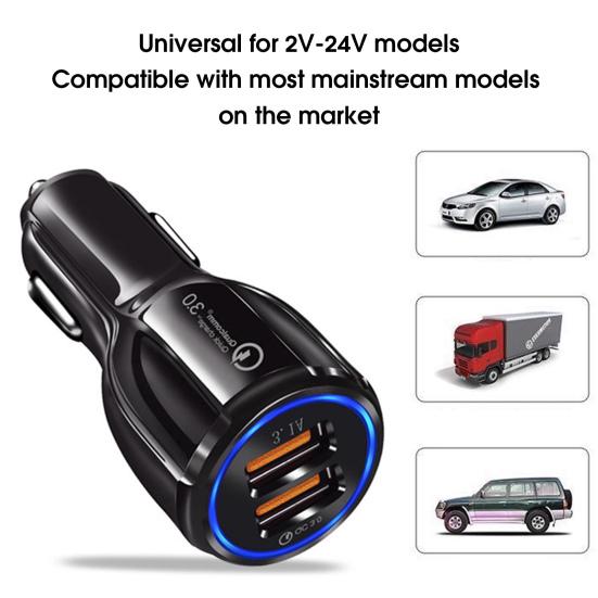 USB Charger 12/24V Universal LED Indicator Dual Port Fast Charging QC3.0 Bowling Car Charger for Automobile