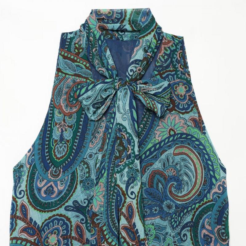 Womens Printed Bow Top Matching Skirt Set Casual Outfit