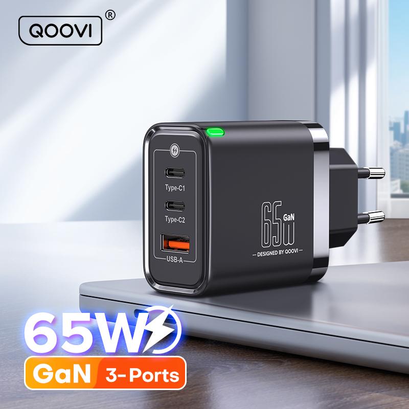 QOOVI Зарядное устройство GaN 65 Вт, USB Type C, быстрая зарядка, адаптер быстрой зарядки 4,0, зарядное устройство USB-C PD для Samsung Xiaomi Macbook iPhone ipad