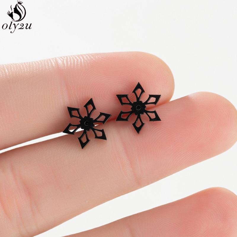 Mini Stainless Steel Geometric Earrings Black for Women Men Heart Triangle Leaf Volleyball Ear Studs Punk Piercing Pendientes